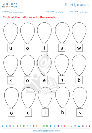 Pre Kindergarten  English worksheet: Short i, o and u