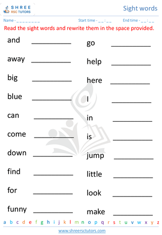 Pre Kindergarten  English worksheet: Sight words