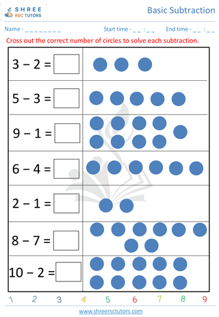 Pre Kindergarten  Maths worksheet: Basic Subtraction - Subtract 1 digit