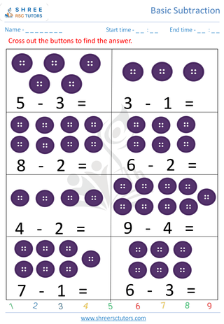 Pre Kindergarten  Maths worksheet: Basic Subtraction - Subtract 1 digit