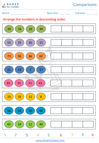 Pre Kindergarten  Maths worksheet: Comparison - Assending & Dessending Orders