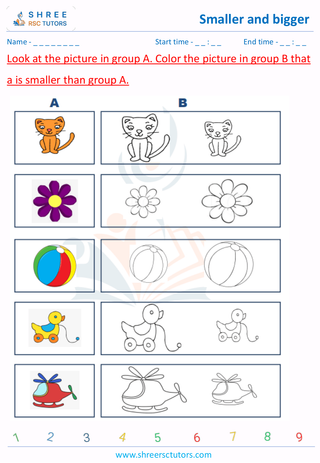 Pre Kindergarten  Maths worksheet: Comparison - Smaller and bigger sense