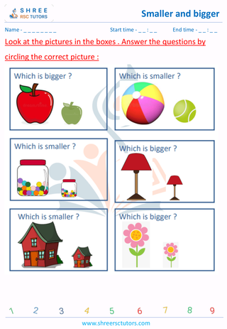 Pre Kindergarten  Maths worksheet: Comparison - Smaller and bigger sense