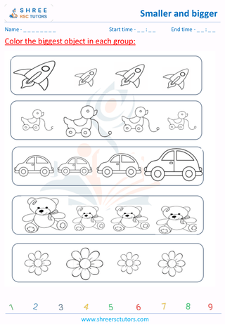 Pre Kindergarten  Maths worksheet: Comparison - Smaller and bigger sense