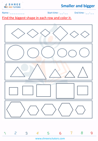 Pre Kindergarten  Maths worksheet: Comparison - Smaller and bigger sense