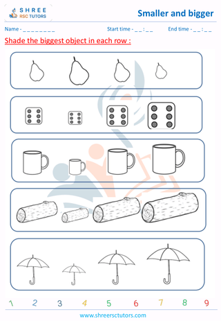 Pre Kindergarten  Maths worksheet: Comparison - Smaller and bigger sense