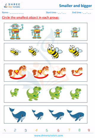 Pre Kindergarten  Maths worksheet: Comparison - Smaller and bigger sense