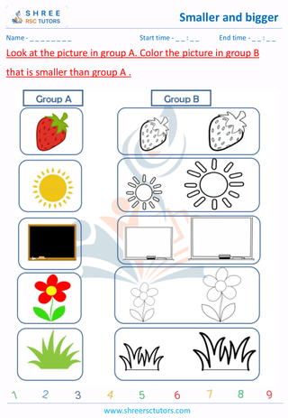 Pre Kindergarten  Maths worksheet: Comparison - Smaller and bigger sense