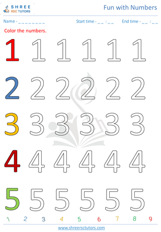 Pre Kindergarten  Maths worksheet: Fun with numbers - Color the numbers