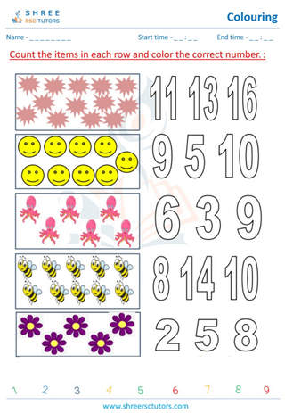 Pre Kindergarten  Maths worksheet: Fun with numbers - Color the numbers