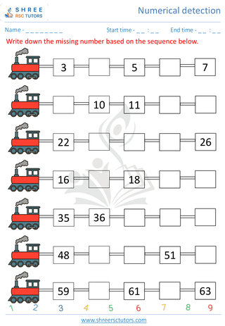 Pre Kindergarten  Maths worksheet: Numerical detection - Missing numbers