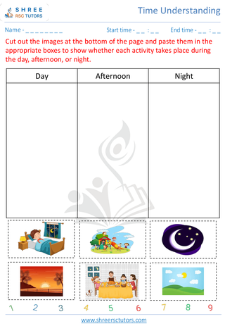 Pre Kindergarten  Maths worksheet: Time Understanding - Concept of Day, Afternoon and Night