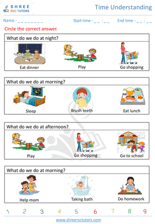 Pre Kindergarten  Maths worksheet: Time Understanding - Concept of Day, Afternoon and Night