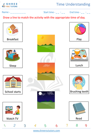 Pre Kindergarten  Maths worksheet: Time Understanding - Concept of Day, Afternoon and Night