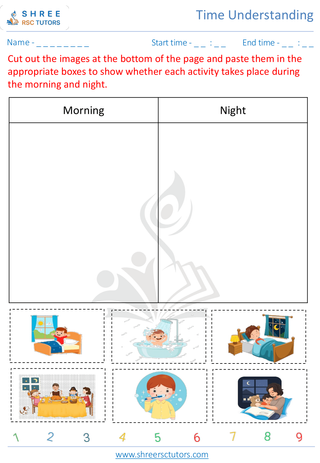 Pre Kindergarten  Maths worksheet: Time Understanding - Concept of Day, Afternoon and Night