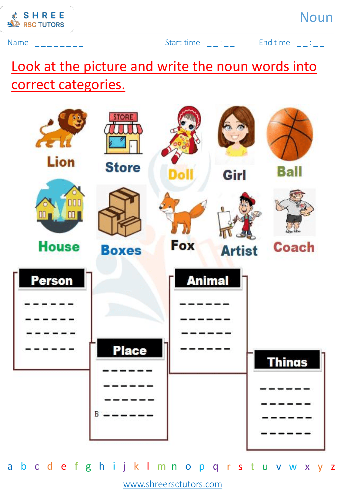 Grade 1  English worksheet: Noun
