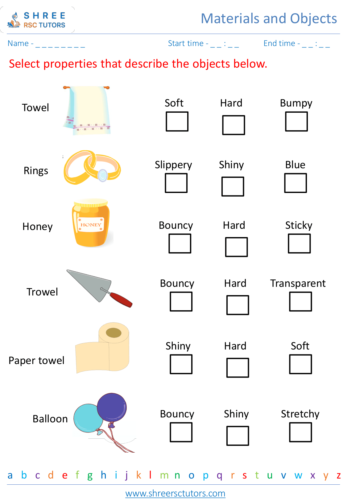 Properties of materials worksheets for Grade 2 Science | shree rsc tutors