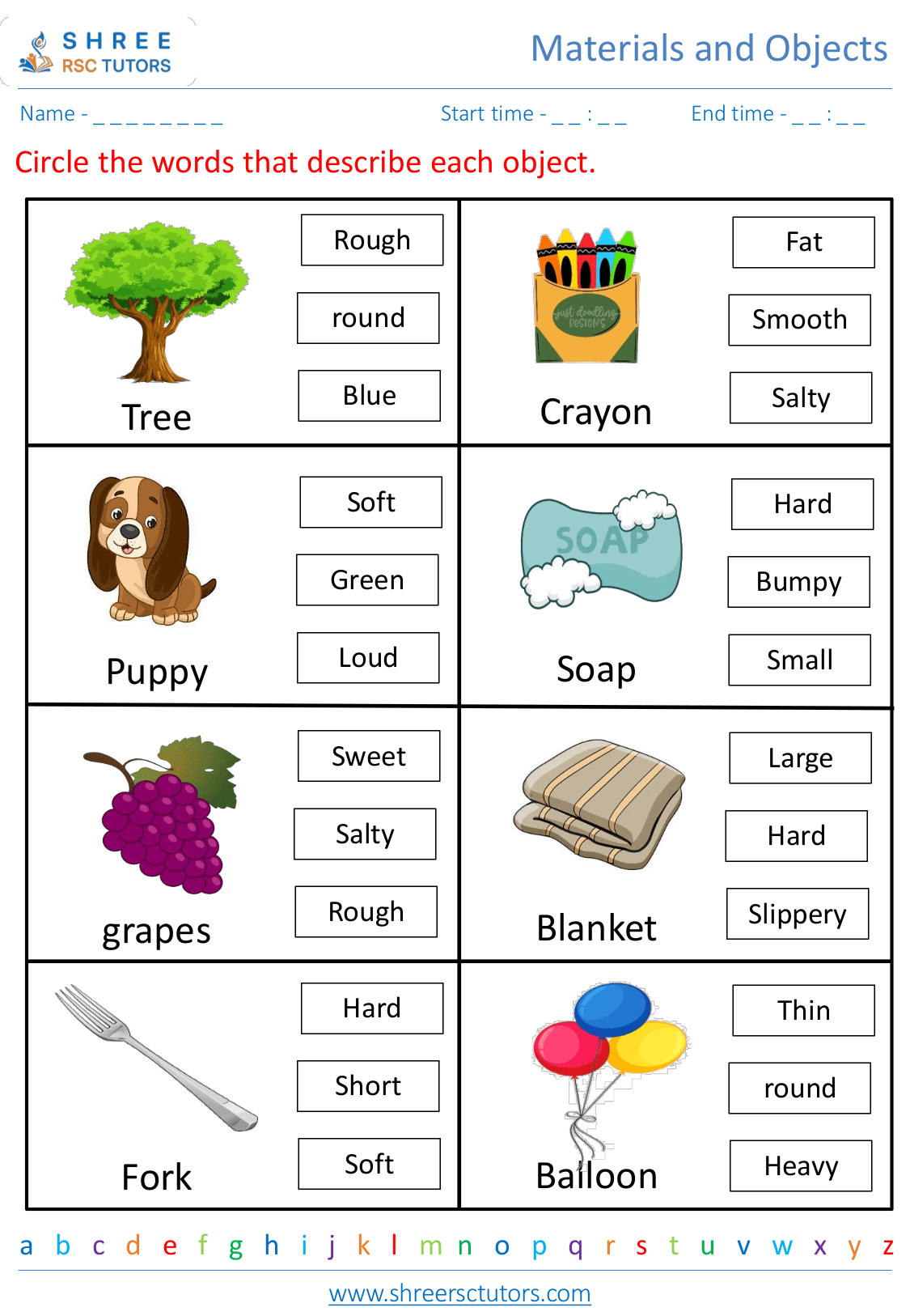 Properties of materials worksheets for Grade 2 Science | shree rsc tutors