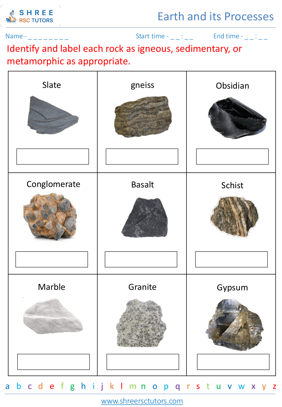 Identifying different types of rocks and minerals worksheets for Grade ...