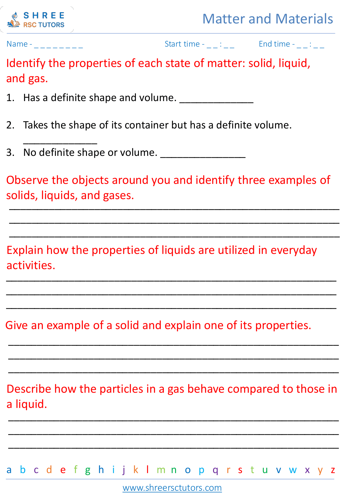Properties of solids liquids and gases worksheets for Grade 5 Science Properties of solids liquids and gases worksheets for Grade 5 Science