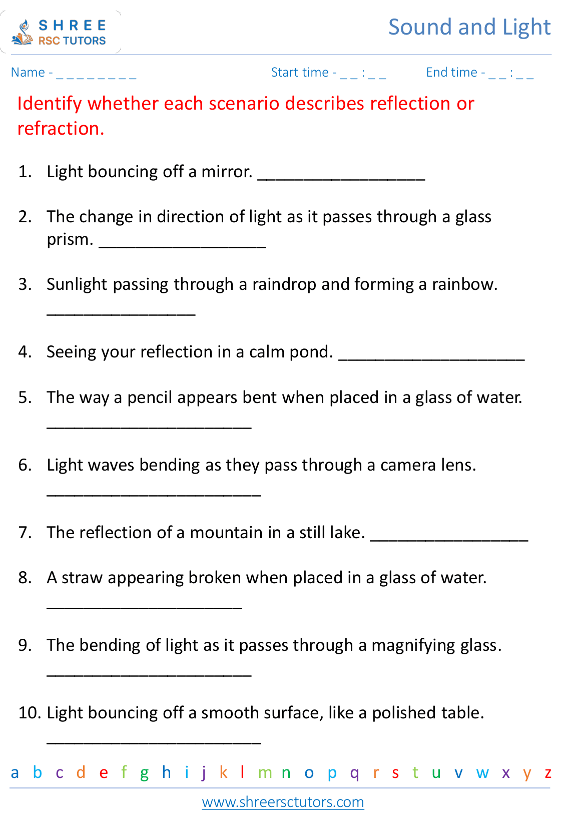 Reflection and refraction of light worksheets for Grade 5 Science ...