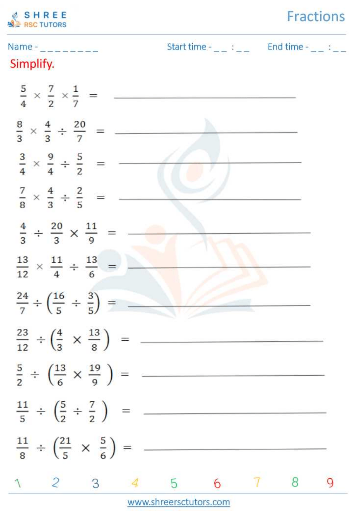 Complexities of Fractions worksheets for Grade 8 Maths | shree rsc tutors